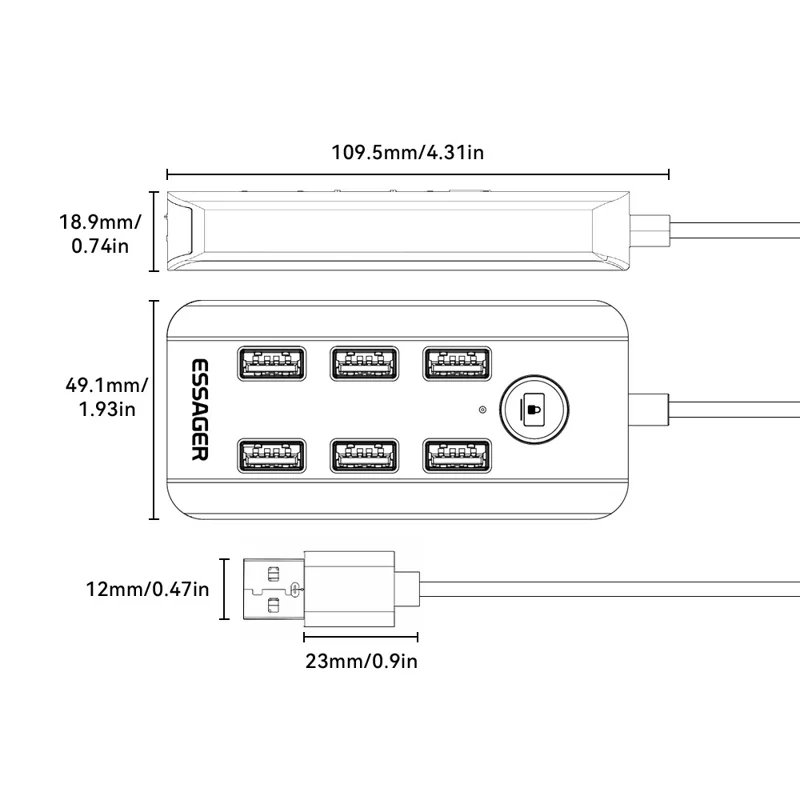 ESSAGER 7 in 1 USB 3.0 Hub For PC  /  Laptop  /  MacBook High Speed Data Transfer Multi Port Expansion