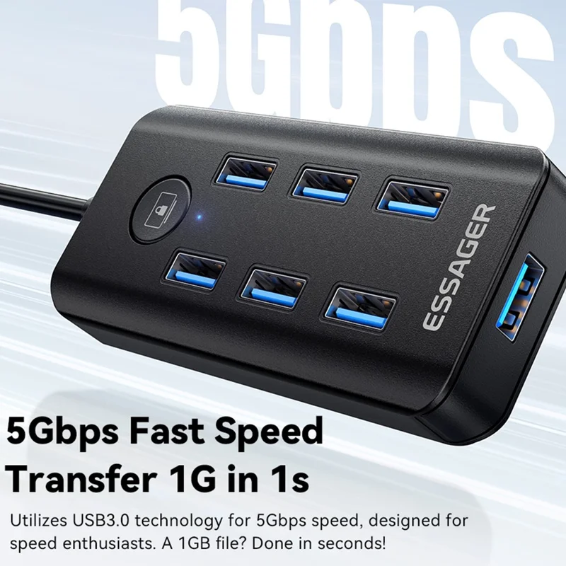 ESSAGER 7 in 1 USB 3.0 Hub For PC  /  Laptop  /  MacBook High Speed Data Transfer Multi Port Expansion