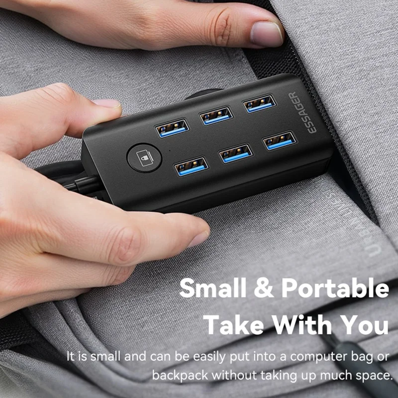 ESSAGER 7 in 1 USB 3.0 Hub For PC  /  Laptop  /  MacBook High Speed Data Transfer Multi Port Expansion