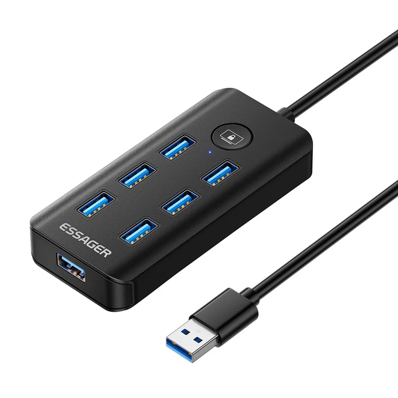 ESSAGER 7 in 1 USB 3.0 Hub For PC  /  Laptop  /  MacBook High Speed Data Transfer Multi Port Expansion
