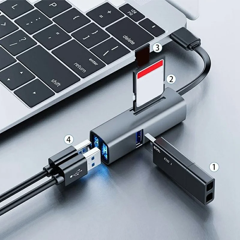 TYS-5U-C Тип C Док-станция 5 в 1 USB 3.0 Концентратор Портативный адаптер для мыши / клавиатуры / флешки / SD / TF карты Совместим с Windows / MacOS / Linux / Android Устройства - Потускнение