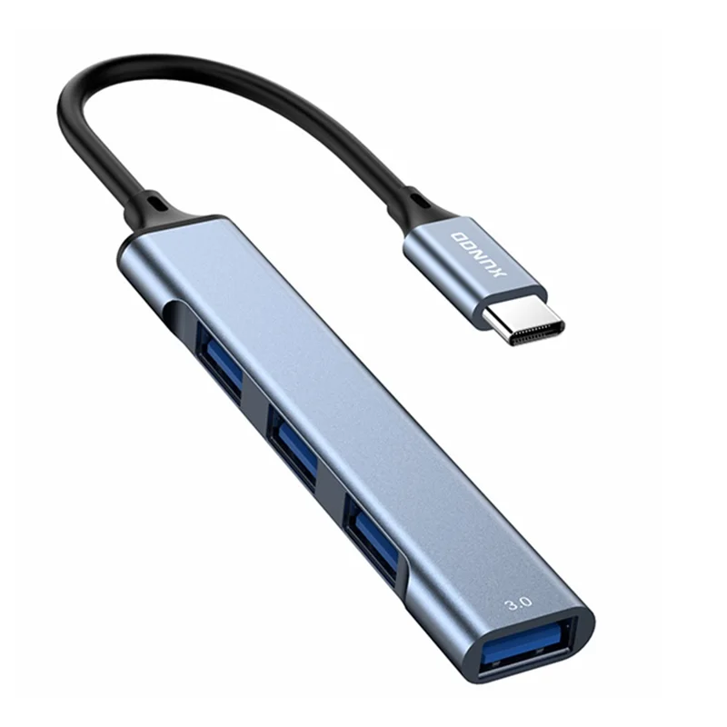 XUNDD XDDC-069 Hub de prolongation en alliage d'aluminium 4 en 1, concentrateur USB, adaptateur multiports pour transfert de données - Type-C