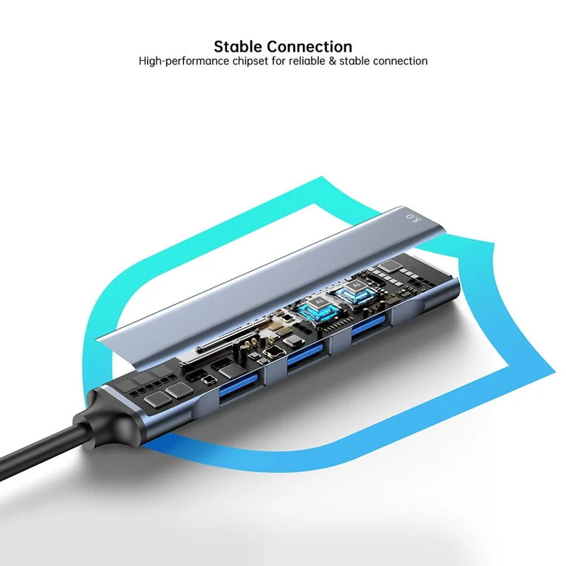 XUNDD XDDC-069 Hub de prolongation en alliage d'aluminium 4 en 1, concentrateur USB, adaptateur multiports pour transfert de données - Type-C