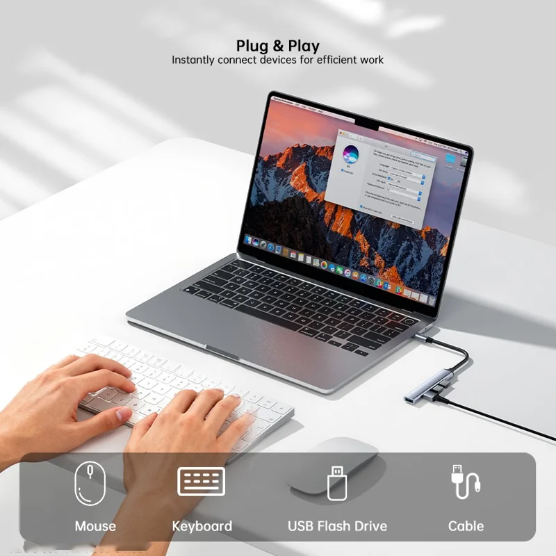 XUNDD XDDC-069 Hub de prolongation en alliage d'aluminium 4 en 1, concentrateur USB, adaptateur multiports pour transfert de données - Type-C