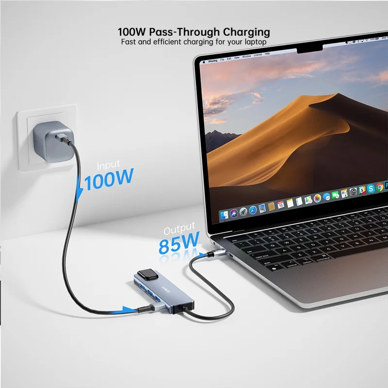 XUNDD XDDC-070 Adattatore Multi-porta 5 in 1 Hub USB-C con Porte 4K HD / Ethernet / Ricarica PD - Grigio