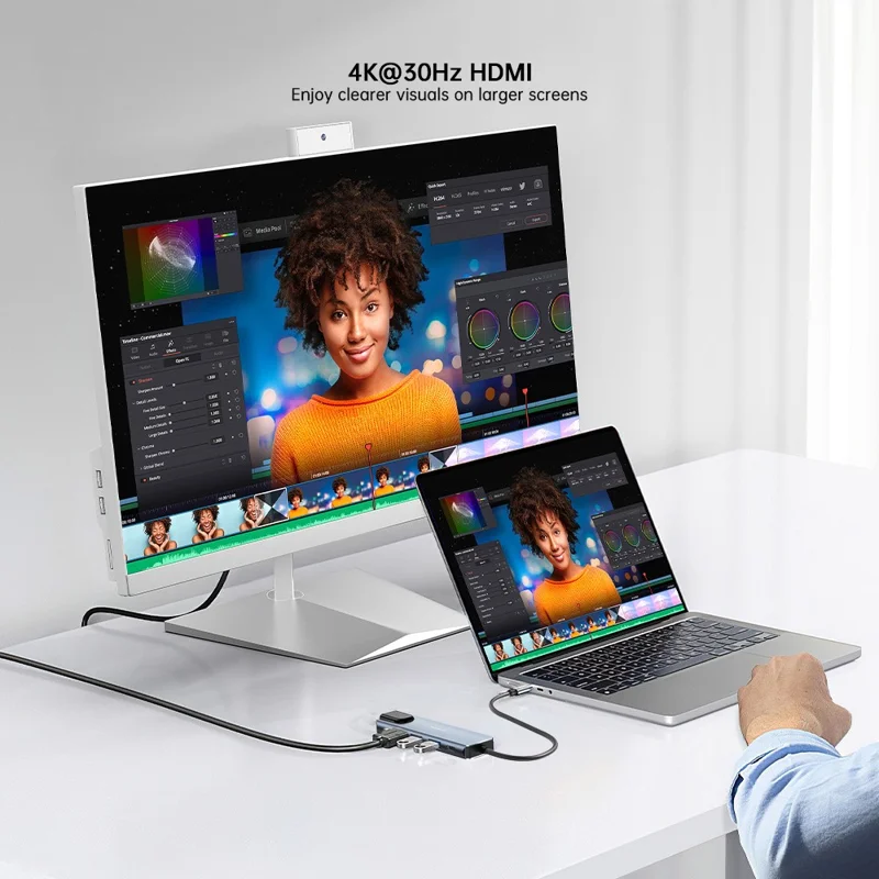 XUNDD XDDC-070 Adattatore Multi-porta 5 in 1 Hub USB-C con Porte 4K HD / Ethernet / Ricarica PD - Grigio