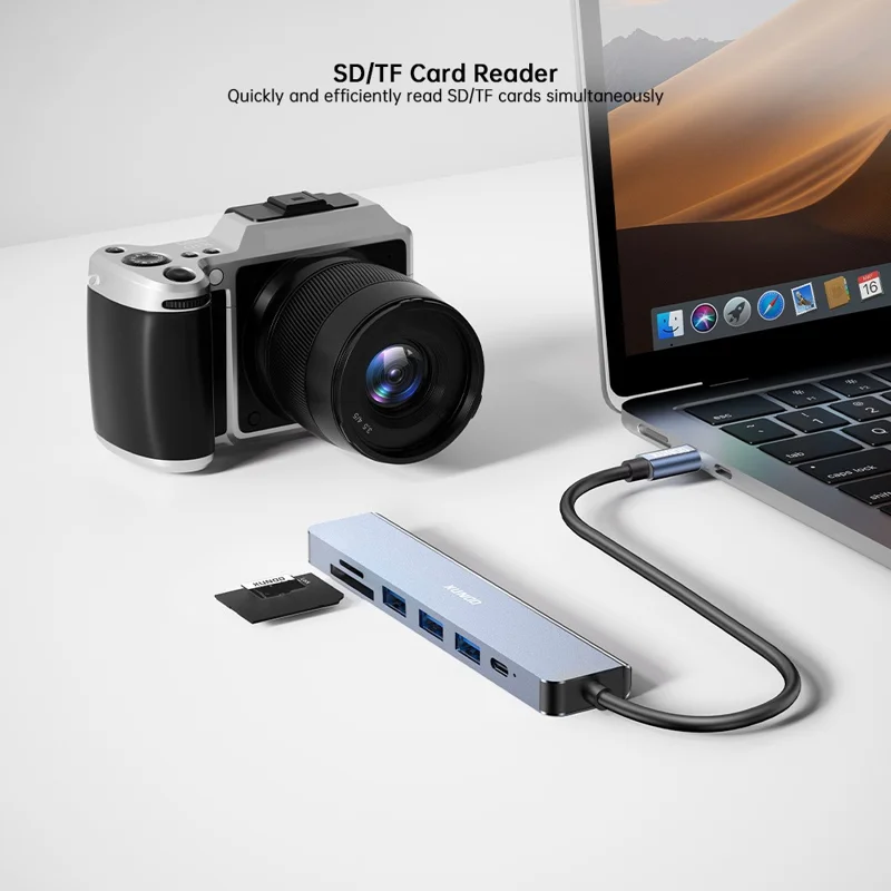 Dock di espansione XUNDD XDDC-072 Hub Type-C 7 in 1 USB-C a PD / USB 3.0 / USB 2.0 / HD / Lettore schede SD / TF - Grigio