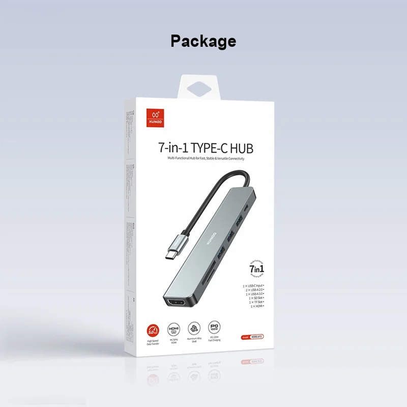Dock di espansione XUNDD XDDC-072 Hub Type-C 7 in 1 USB-C a PD / USB 3.0 / USB 2.0 / HD / Lettore schede SD / TF - Grigio