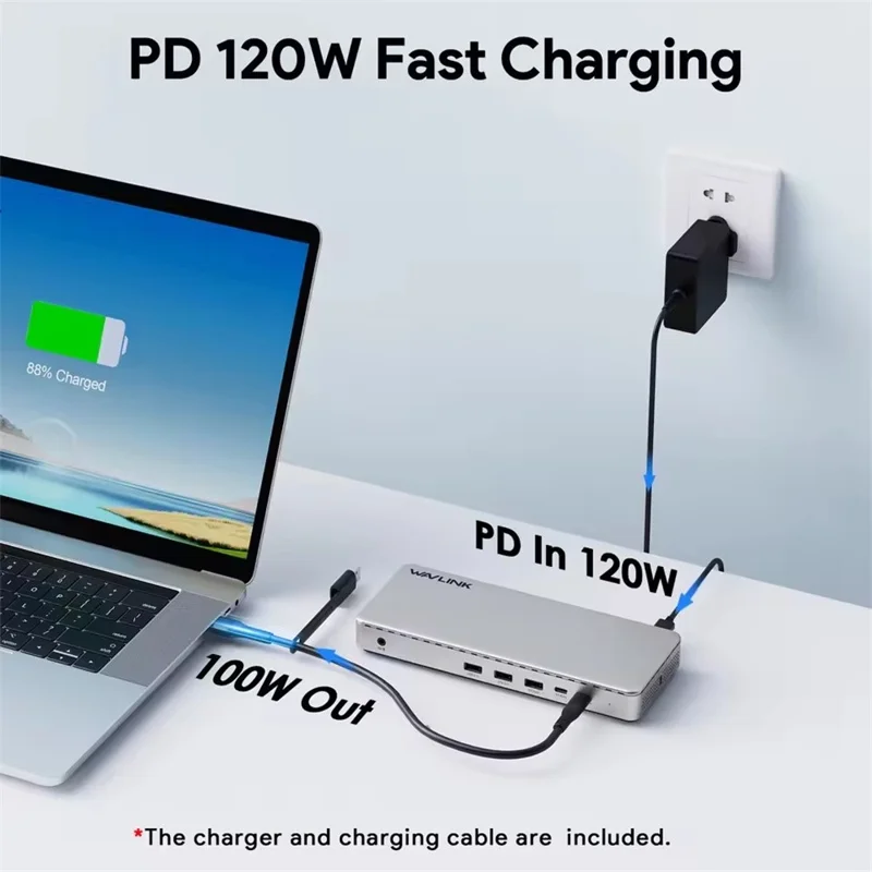 WAVLINK UG7701PRO 13 in 1 Docking Station with SM770 Chip USB-C / A to HD / DP Hub Adapter Support Triple 4K@60Hz Display for Laptop / PC - US Plug