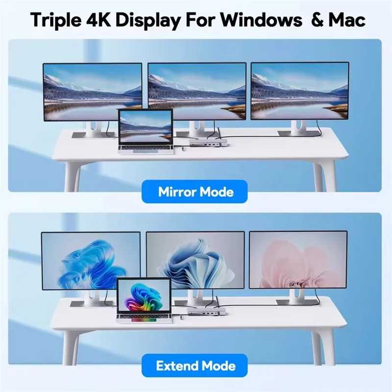 WAVLINK UG7701PRO 13 in 1 Docking Station with SM770 Chip USB-C / A to HD / DP Hub Adapter Support Triple 4K@60Hz Display for Laptop / PC - US Plug