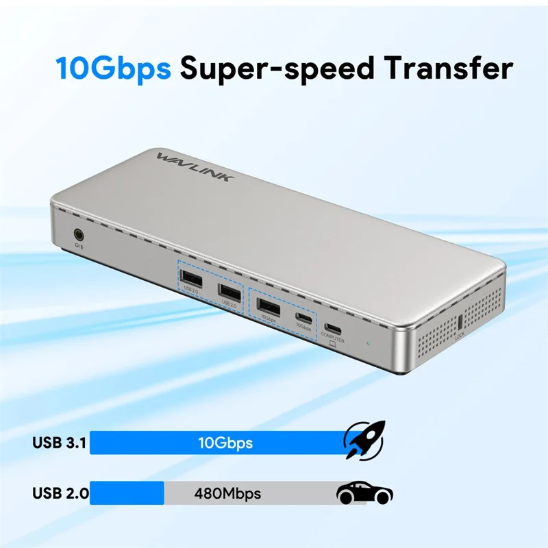 WAVLINK UG7701PRO 13 in 1 Docking Station with SM770 Chip USB-C / A to HD / DP Hub Adapter Support Triple 4K@60Hz Display for Laptop / PC - US Plug