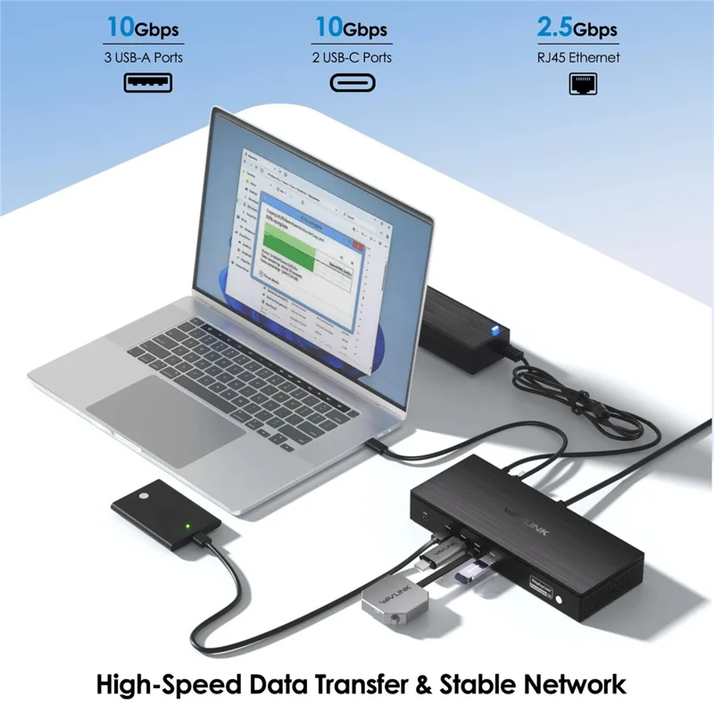 WAVLINK WL-UG75PD5-3H2D2 Universal Docking Station Dual 8K / Fünffach 4K DisplayLink 7400 Hub Adapter – EU-Stecker