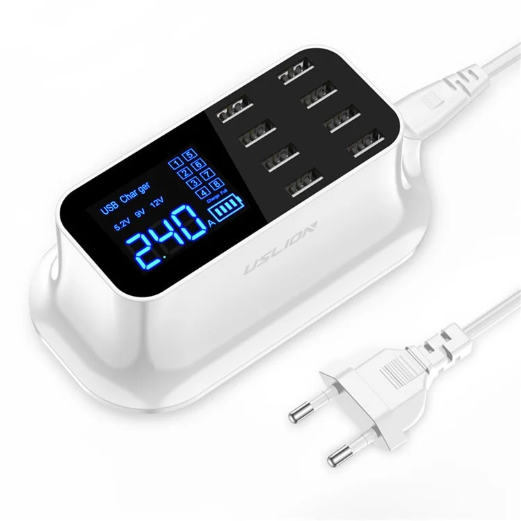 USLION US0112 Créatif LED Affichage 8 Ports Chargeur USB Affichage de la LED Rapide Adaptateur de Charge Rapide