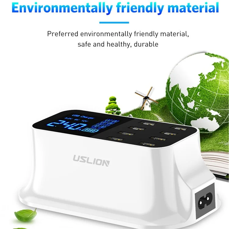 USLION US0112 Créatif LED Affichage 8 Ports Chargeur USB Affichage de la LED Rapide Adaptateur de Charge Rapide