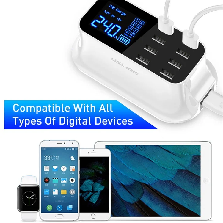 USLION US0112 Créatif LED Affichage 8 Ports Chargeur USB Affichage de la LED Rapide Adaptateur de Charge Rapide