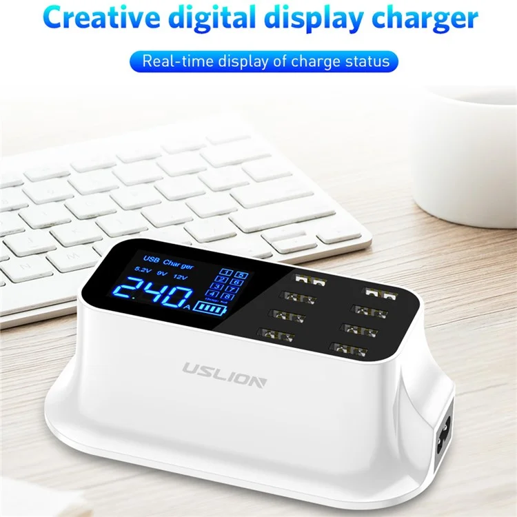 USLION US0112 Créatif LED Affichage 8 Ports Chargeur USB Affichage de la LED Rapide Adaptateur de Charge Rapide