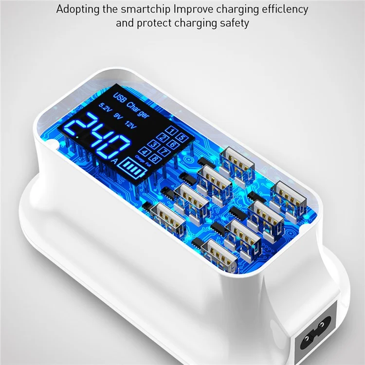 USLION US0112 Créatif LED Affichage 8 Ports Chargeur USB Affichage de la LED Rapide Adaptateur de Charge Rapide
