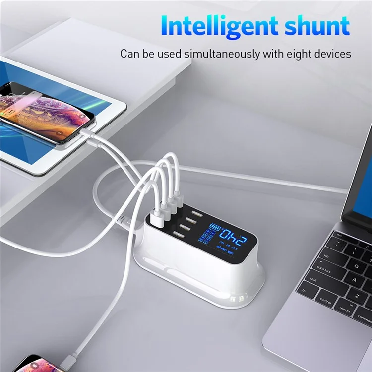 USLION US0112 Créatif LED Affichage 8 Ports Chargeur USB Affichage de la LED Rapide Adaptateur de Charge Rapide