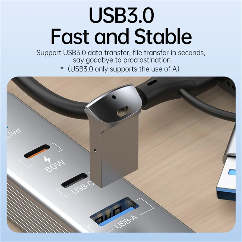 PD 60W 4-in-1-Hub-Adapter iP / USB / Typ-C-Konverter mit Gigabit-Ethernet / Digital-Audio / Datenübertragung für Laptops / PCs / Tablets / Telefone – Silber