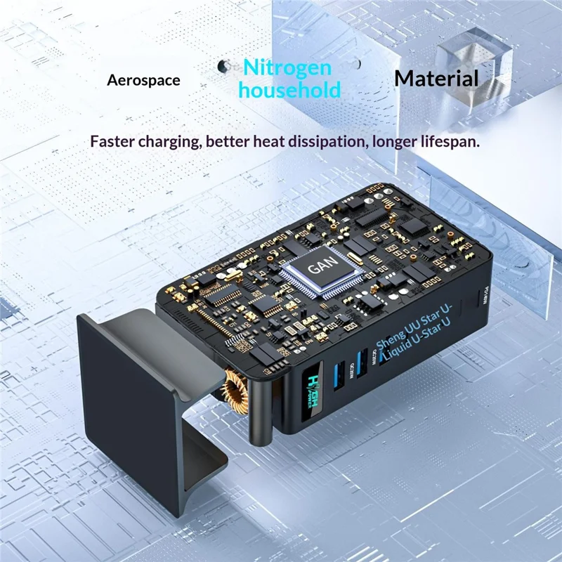 NCC-333 640W hurtigopladning GaN skrivebordsoplader USB-A + Type-C 8-porte strømforsyning med digital visning - EU stik