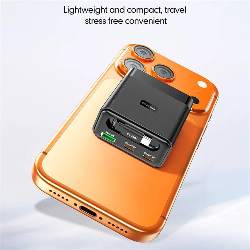 WLX-60B GaN Charger With Retractable Cable 65W PD Fast Charging Station for Tablets  /  Phones Desktop Use - US Plug