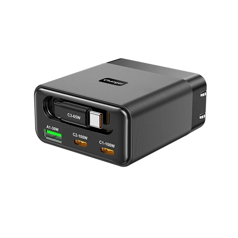 WLX-60B GaN Charger With Retractable Cable 65W PD Fast Charging Station for Tablets  /  Phones Desktop Use - US Plug