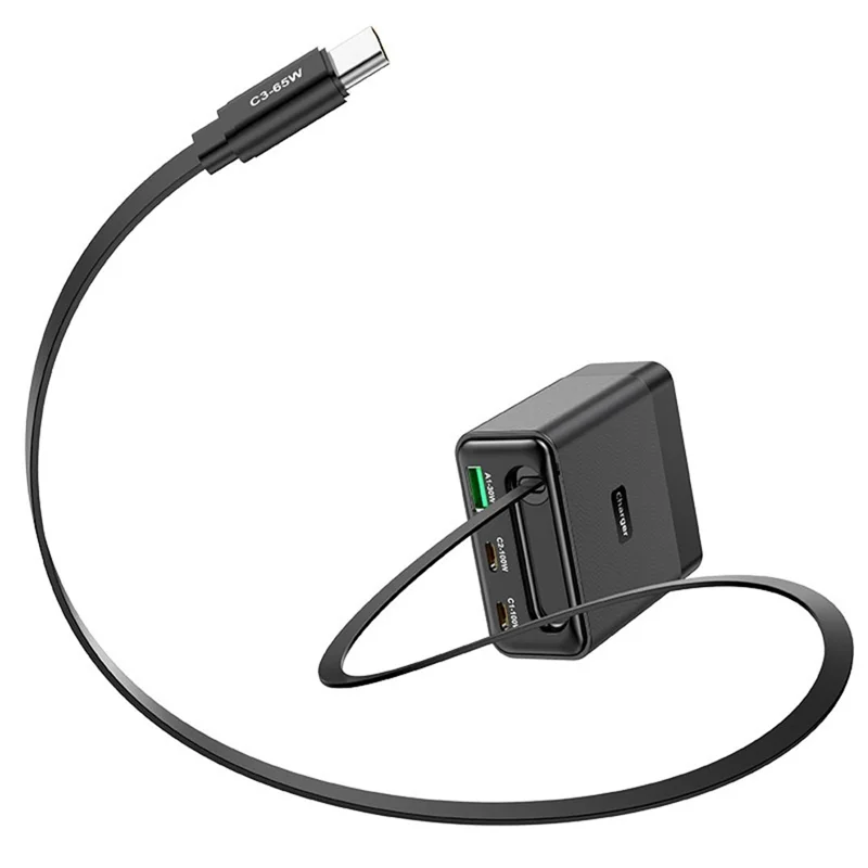 WLX-60B GaN Charger With Retractable Cable 65W PD Fast Charging Station for Tablets  /  Phones Desktop Use - US Plug