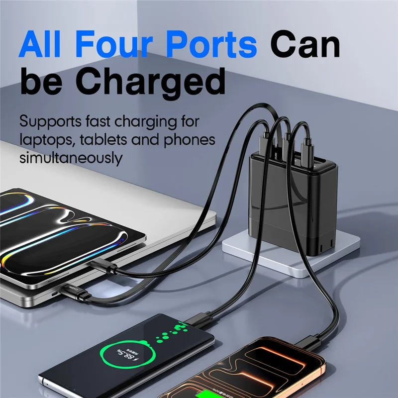 WLX-60B GaN Charger With Retractable Cable 65W PD Fast Charging Station for Tablets  /  Phones Desktop Use - US Plug