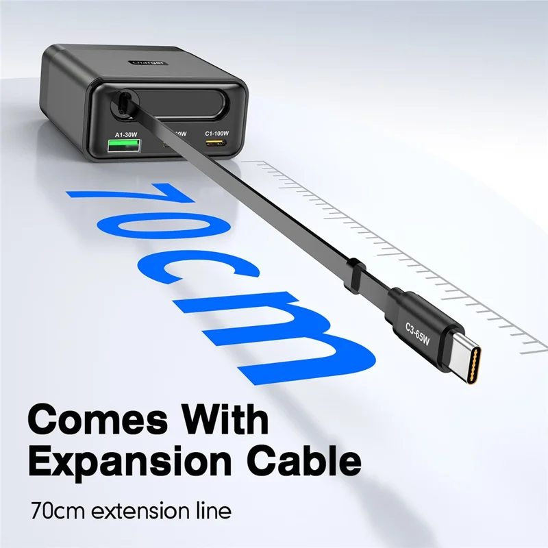 WLX-60B GaN Charger With Retractable Cable 65W PD Fast Charging Station for Tablets  /  Phones Desktop Use - US Plug