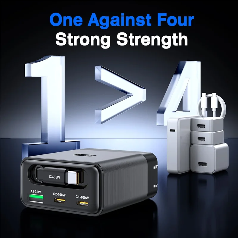 WLX-60B GaN Charger With Retractable Cable 65W PD Fast Charging Station for Tablets  /  Phones Desktop Use - US Plug