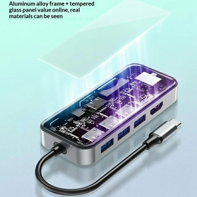 HC-87 10 in 1 USB C-Hub Dockingstation Gigabit-Ethernet 4K HD PD 100W Ladeadapter mit mehreren Anschlüssen – Transparent