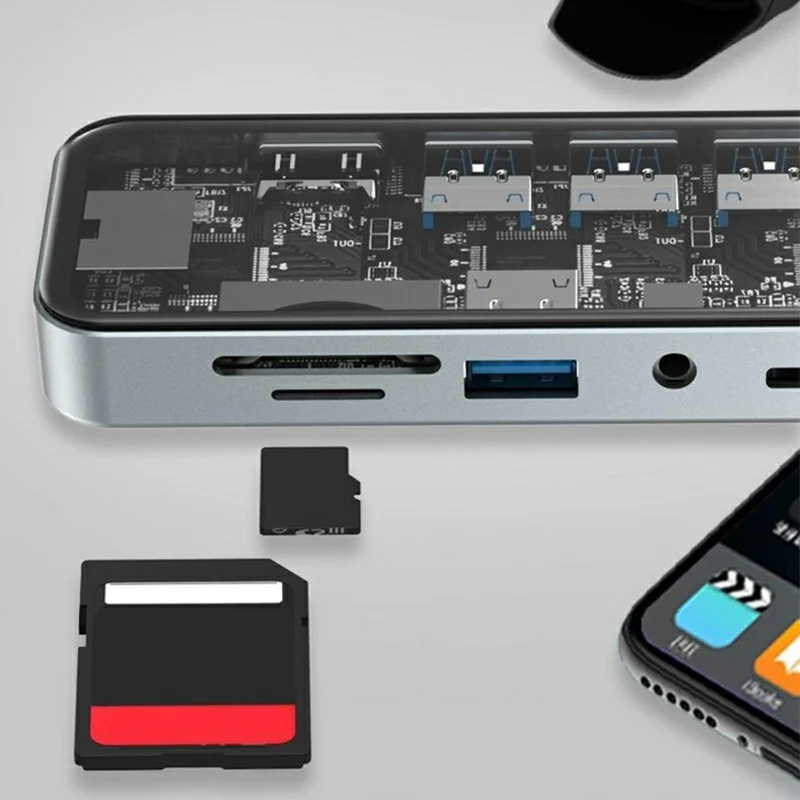 HC-87 10 in 1 USB C-Hub Dockingstation Gigabit-Ethernet 4K HD PD 100W Ladeadapter mit mehreren Anschlüssen – Transparent