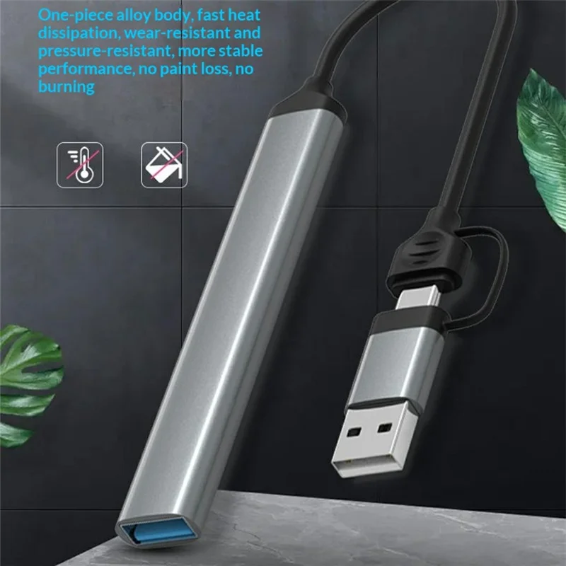 HC-77A 5 in 1 Aluminum Alloy Expansion Hub USB C / USB A to USB 3.0 / 2.0 SD TF Card Reader Docking Station - Grey