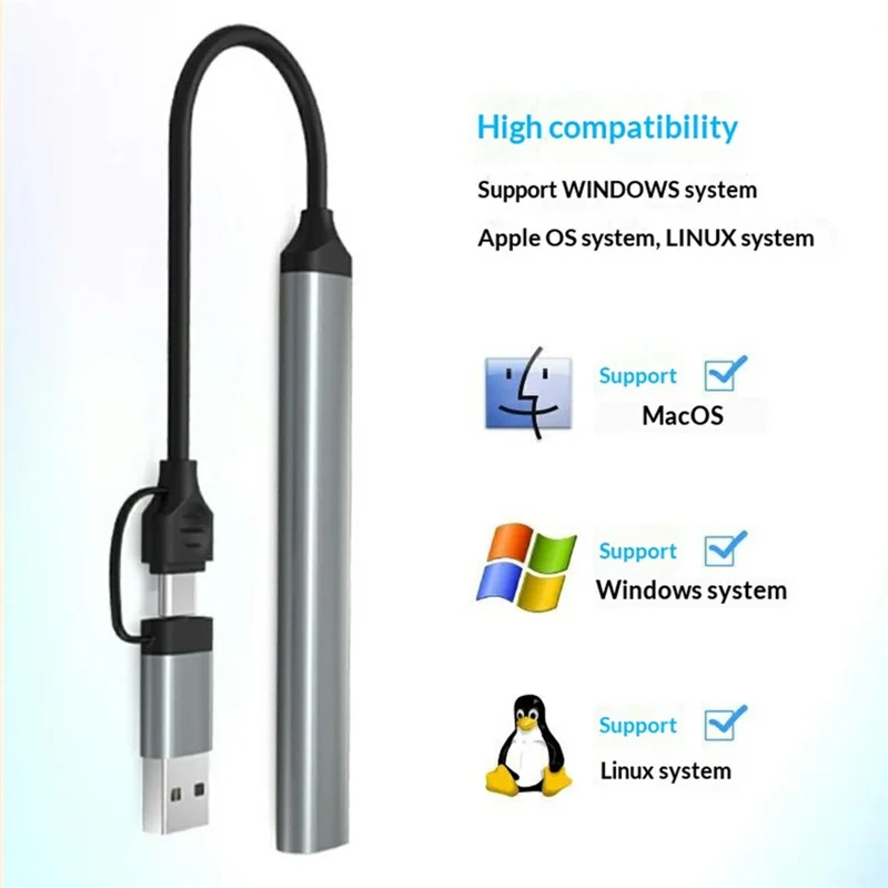 HC-77A 5 in 1 Aluminum Alloy Expansion Hub USB C / USB A to USB 3.0 / 2.0 SD TF Card Reader Docking Station - Grey