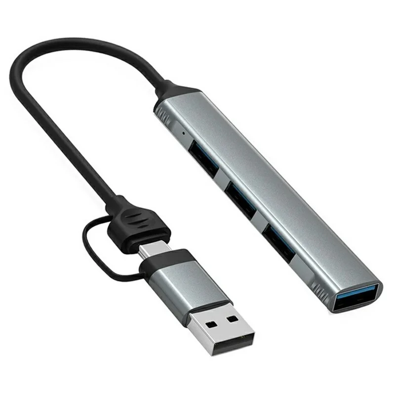 HC-77 USB C / USB A Hub USB 3.0 + 3 USB 2.0 Docking Station Aluminum Alloy Portable Expander for Laptop Smartphone Tablet - Grey