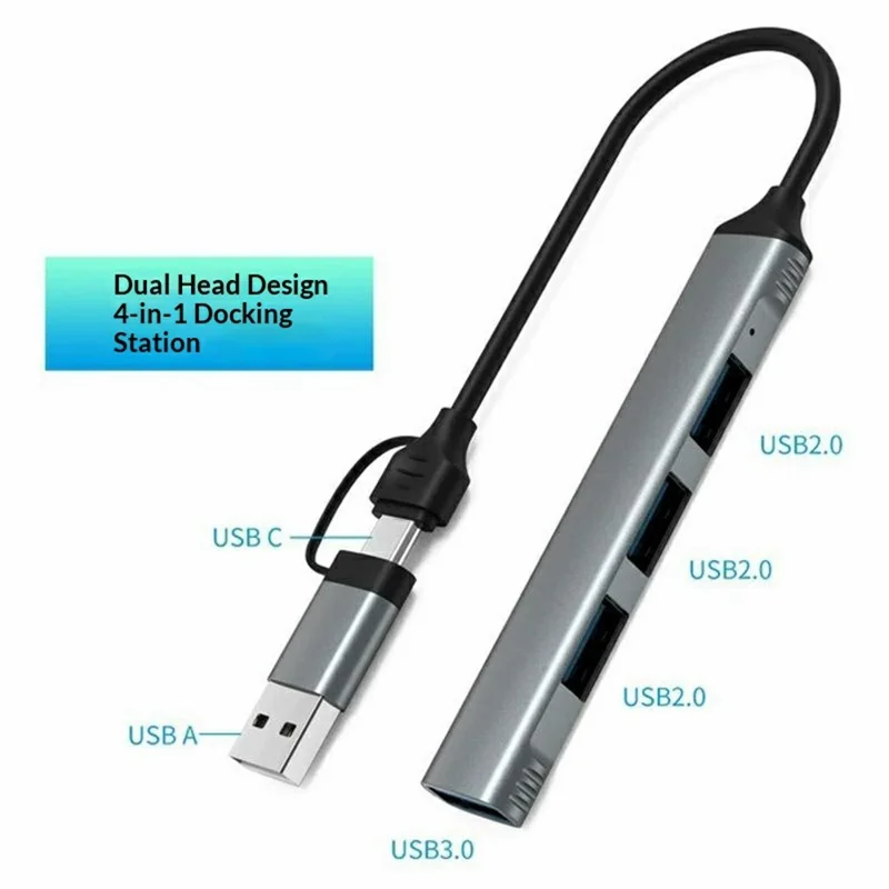 HC-77 USB C / USB A Hub USB 3.0 + 3 USB 2.0 Docking Station Aluminum Alloy Portable Expander for Laptop Smartphone Tablet - Grey