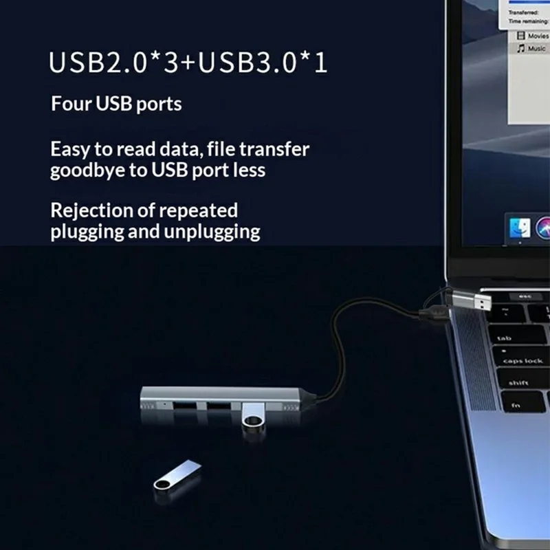 HC-77 USB C / USB A Hub USB 3.0 + 3 USB 2.0 Docking Station Aluminum Alloy Portable Expander for Laptop Smartphone Tablet - Grey