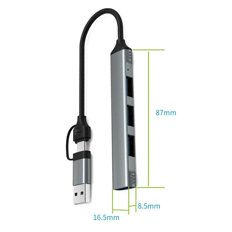 HC-77 USB C / USB A Hub USB 3.0 + 3 USB 2.0 Docking Station Aluminum Alloy Portable Expander for Laptop Smartphone Tablet - Grey
