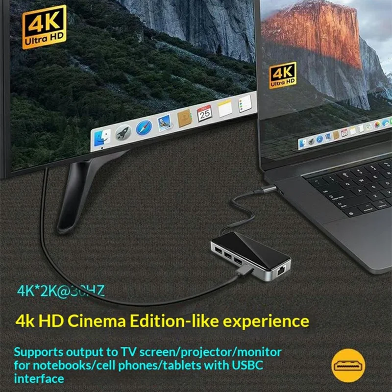 HC-76 10 in 1 USB-C-Hub Dockingstation mit 4K HD, RJ45 Ethernet, SD/TF-Kartenleser, Multifunktionsadapter