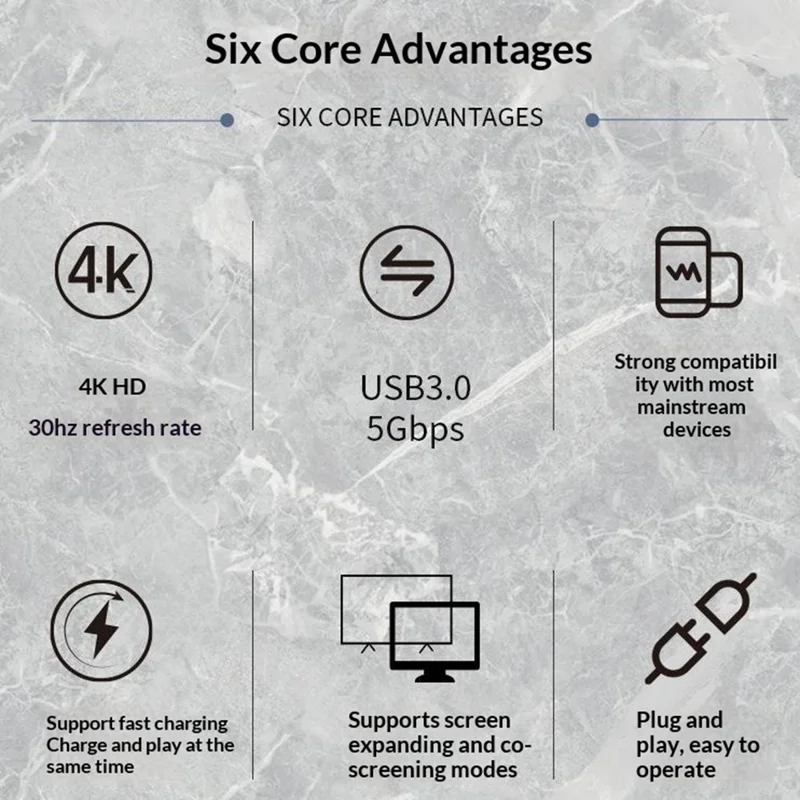 وحدة وصل HC-04D USB-C 5 في 1، محطة إرساء، محول تقسيم من Type-C إلى 4K HD وUSB 3.0 / 2.0 - أبيض