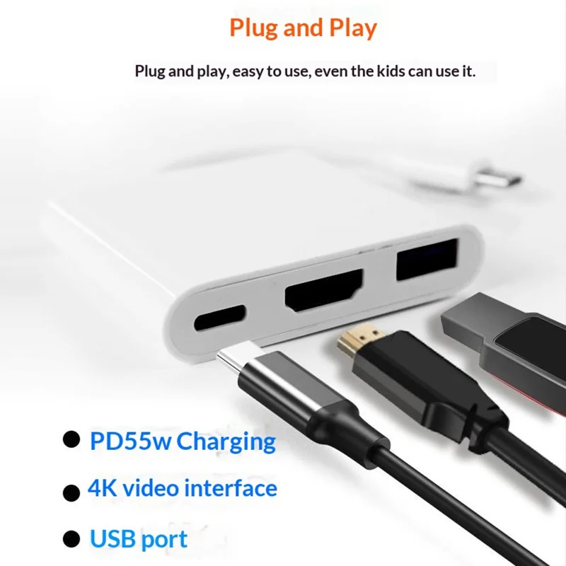 وحدة وصل HC-04D USB-C 5 في 1، محطة إرساء، محول تقسيم من Type-C إلى 4K HD وUSB 3.0 / 2.0 - أبيض