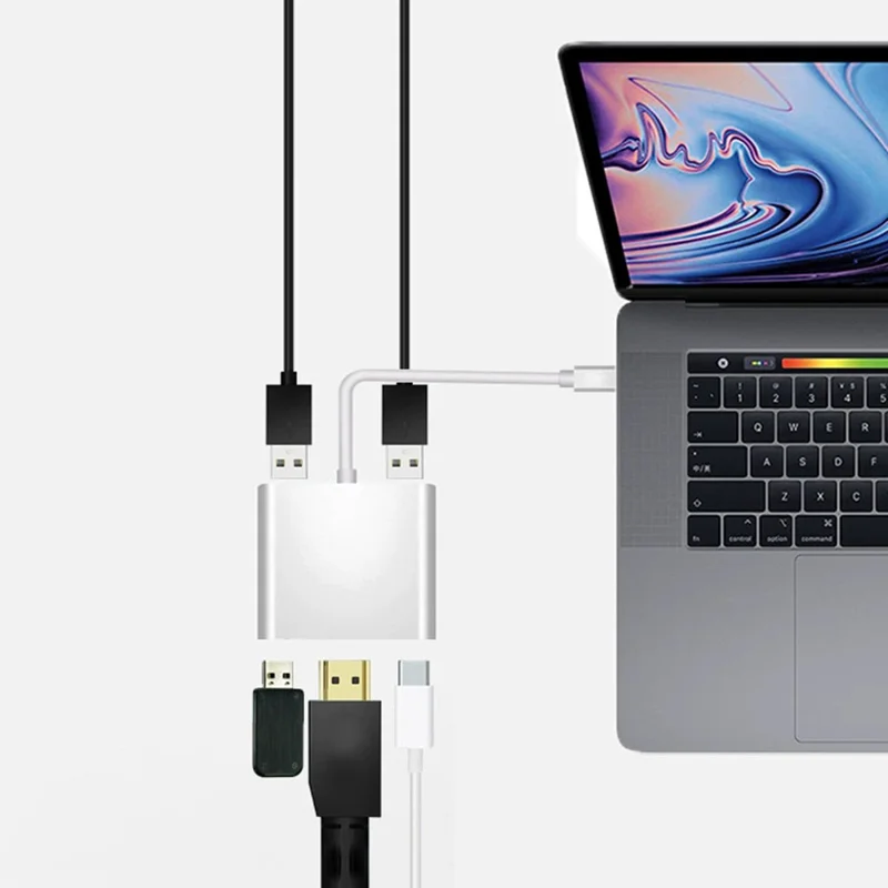 وحدة وصل HC-04D USB-C 5 في 1، محطة إرساء، محول تقسيم من Type-C إلى 4K HD وUSB 3.0 / 2.0 - أبيض