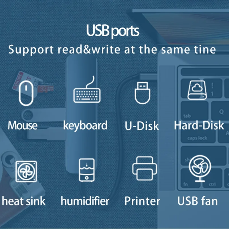 HC-13FL Type-C / USB-A to USB 3.0 / 2.0 SD TF Card Reader Multi-port Docking Station with DC-IN Power Port - Grey