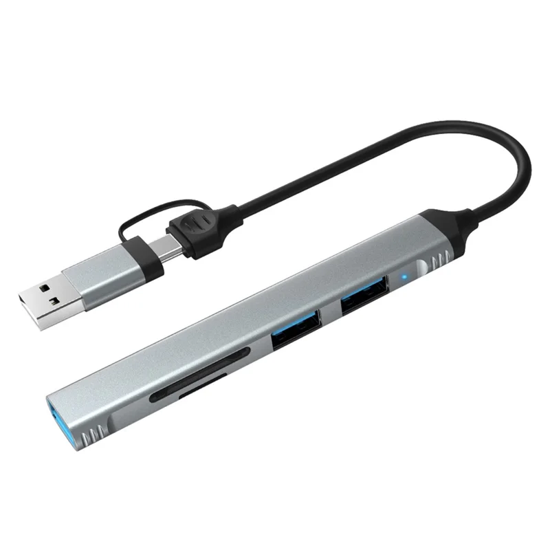 COTECI 16024 5-in-1 Dual Interface Docking Station USB-C Type-A Hub USB3.0 SD TF Card Reader - Grey