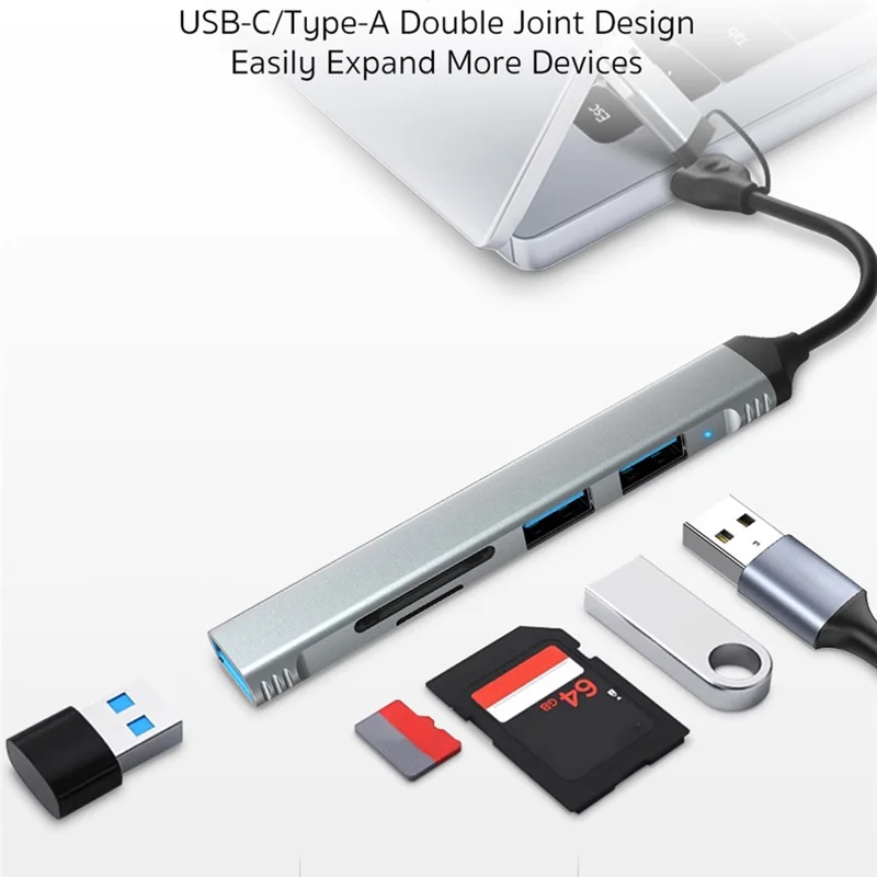 COTECI 16024 5-in-1 Dual Interface Docking Station USB-C Type-A Hub USB3.0 SD TF Card Reader - Grey