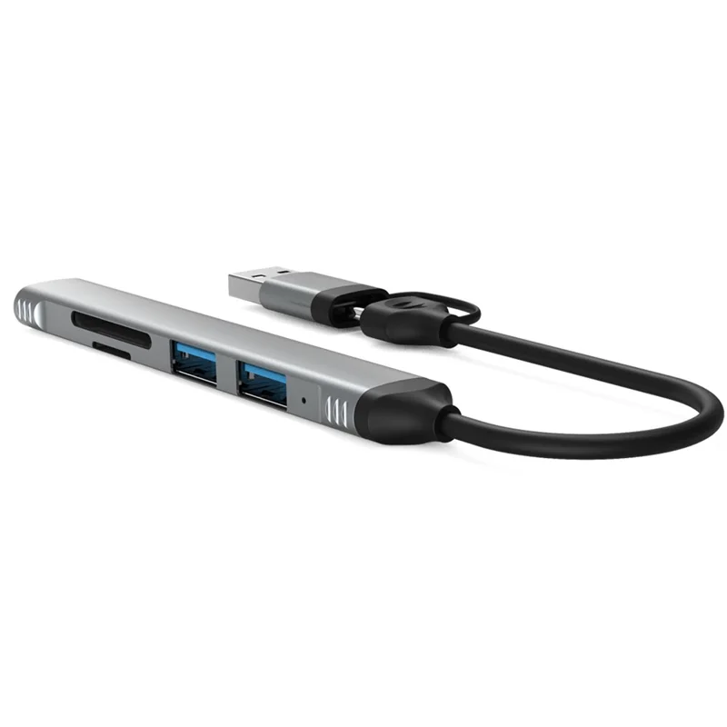 COTECI 16024 5-in-1 Dual Interface Docking Station USB-C Type-A Hub USB3.0 SD TF Card Reader - Grey