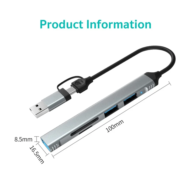 COTECI 16024 5-in-1 Dual Interface Docking Station USB-C Type-A Hub USB3.0 SD TF Card Reader - Grey