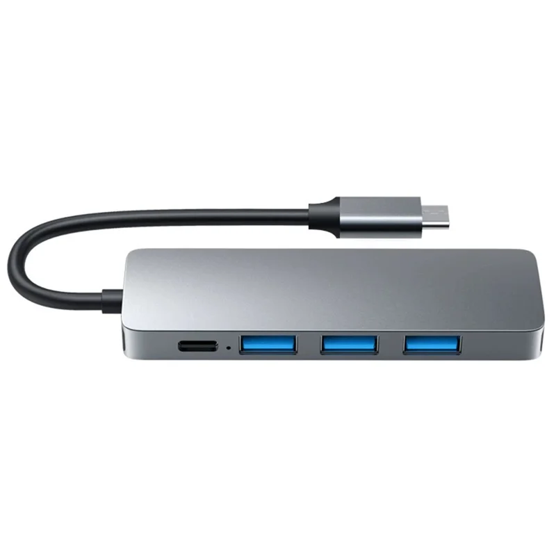 HC-13E Aluminum Alloy USB-C Hub USB 3.0 / 2.0 4-Port Docking Station with Type-C Power Port - Grey