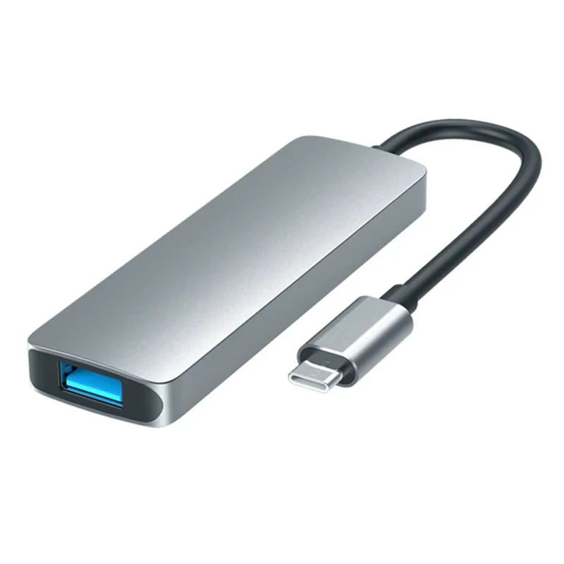 HC-13E Aluminum Alloy USB-C Hub USB 3.0 / 2.0 4-Port Docking Station with Type-C Power Port - Grey