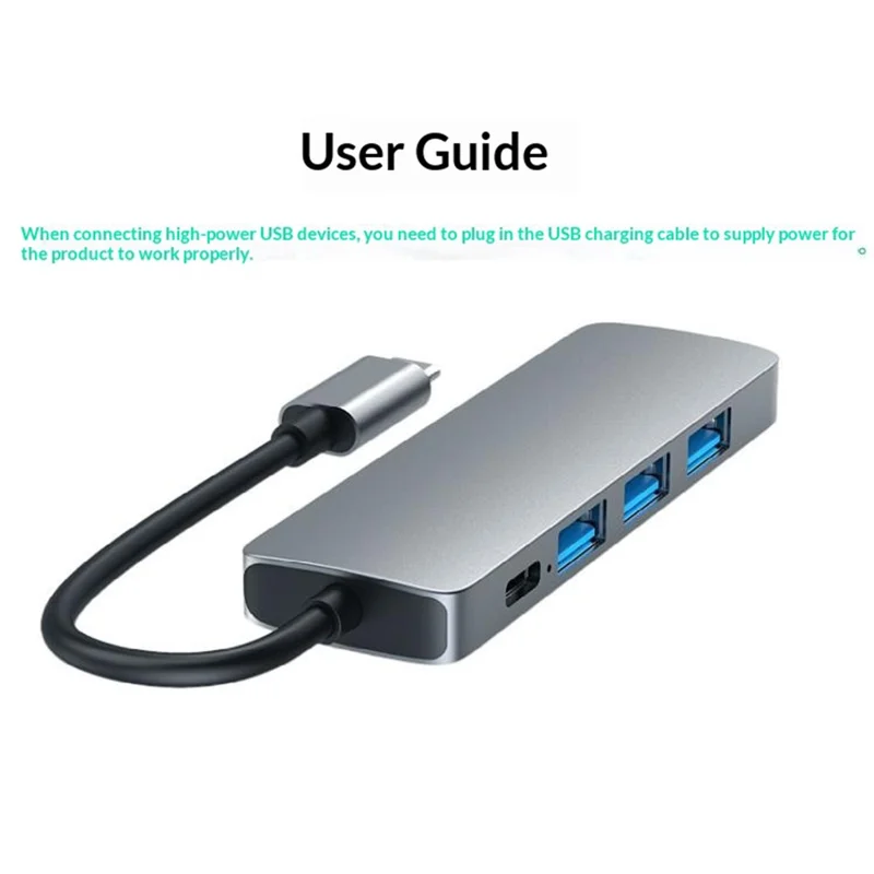 HC-13E Aluminum Alloy USB-C Hub USB 3.0 / 2.0 4-Port Docking Station with Type-C Power Port - Grey